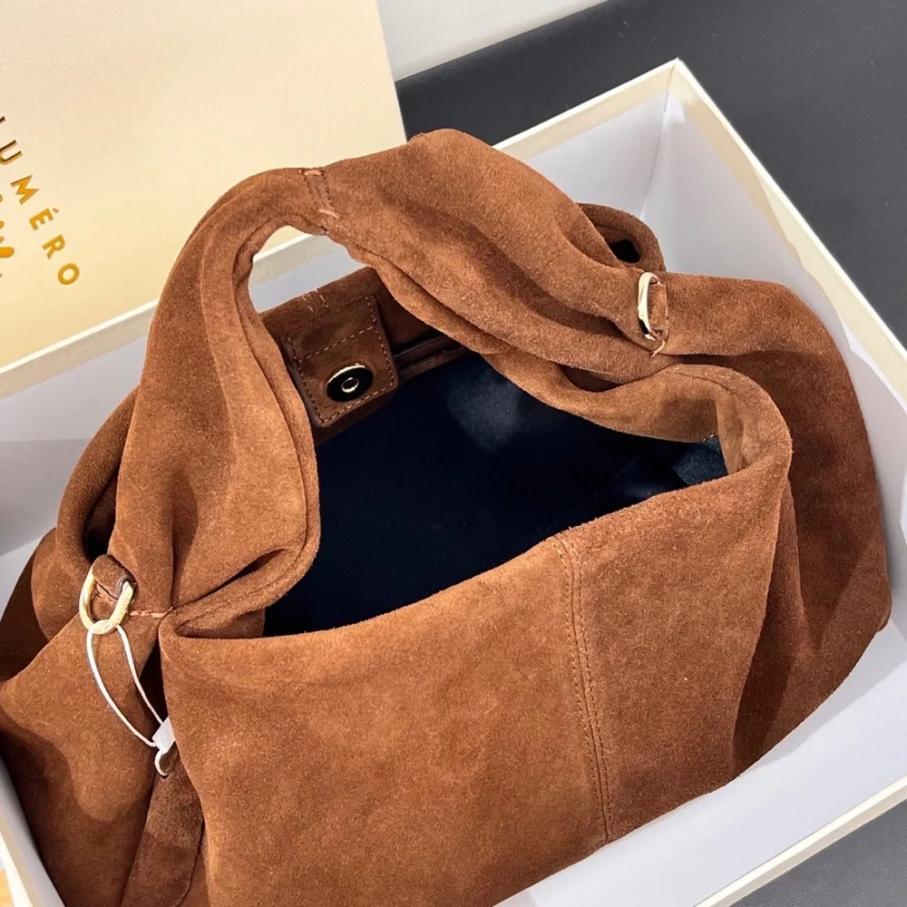 Polene Suede Shoulder Bag in Chestnut Brown - Picture 8 of 9